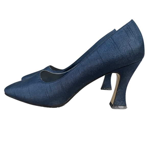 Navy Silk Shantung Pumps Heels 8 - Picture 9 of 13
